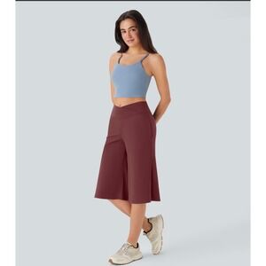 Halara SoftlyZero Airy Crossover V-Waist Wide Leg Culottes Burgundy XL NWT